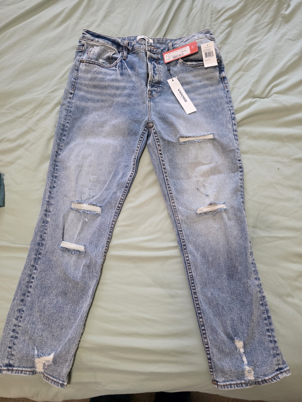 NWT Vigoss Frankie Slim Straight Jeans Medium Wash Distressed Women’s 12/31